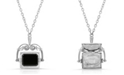 2028 Silver-Tone Rotating Black Square Stone and Locket Necklace